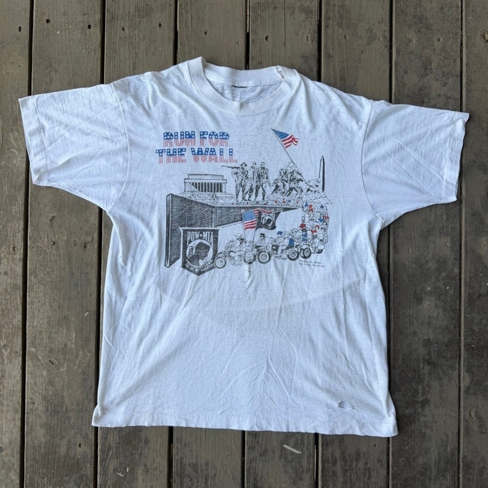 Vintage Run For The Wall POW MIA Motorcycle Rally T-Shirt Single Stitch White L